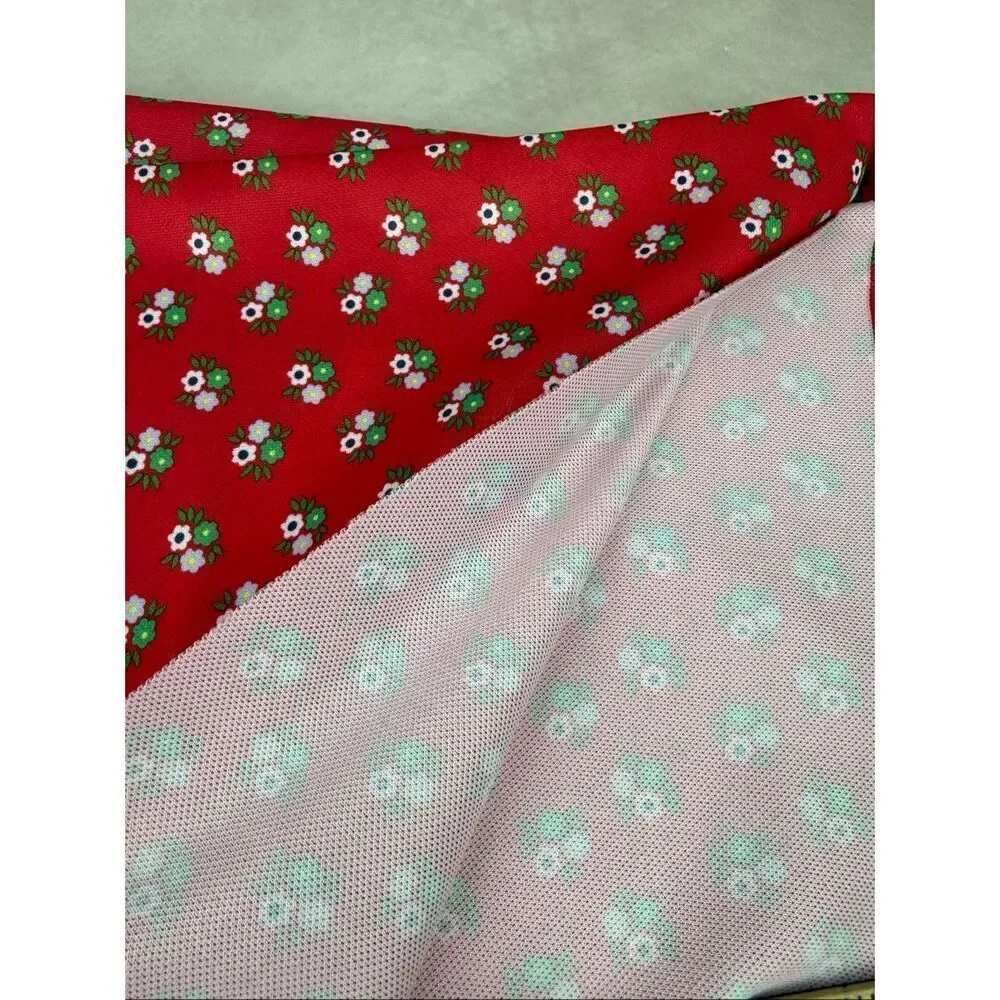 Vintage Fabric Red Flower Power Polyester Knit 54x60”